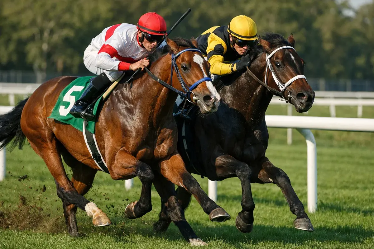 Zwei Rennpferde kämpfen um die Platzierung